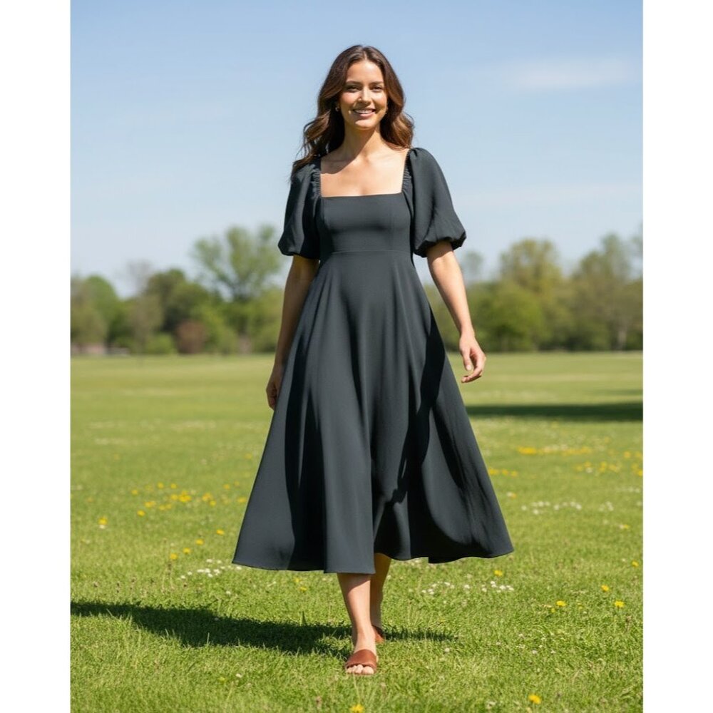 NWT Hill House The Matilda Dress in Black Poly Crepe Midi S